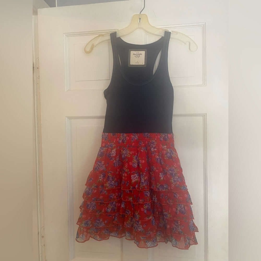 Abercrombie & Fitch Black Tank Top with Red Floral Ruffle Skirt